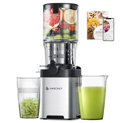 AMZCHEF Slow Juicer Entsafter 2 L, 136 mm Einfüllschacht, leise