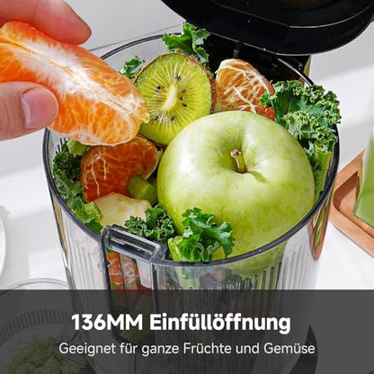 AMZCHEF Slow Juicer Entsafter 2 L, 136 mm Einfüllschacht, leise