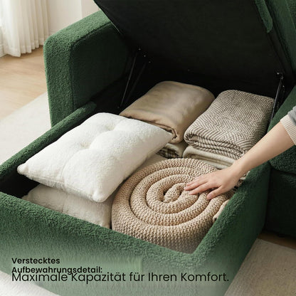 HIPIHOM 3-Sitzer-Sofabett, ausziehbares Schlafsofa mit Stauraum, Ecksofa, Gästebett für kleine Räume, Wohnzimmer, Teddy-Fleece (Dunkelgrün)