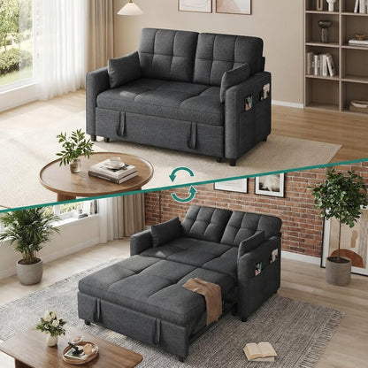 YITAHOME Schlafsofa 3-in-1, 2-Sitzer 5-Stufig 182x136cm Ausziehbar Grau | Sofa mit Schlaffunktion, Wohnzimmer, Stahlrahmen, Liegefläche, 10 cm Polster, 2 Kissen, Seitentaschen, 300 kg belastbar