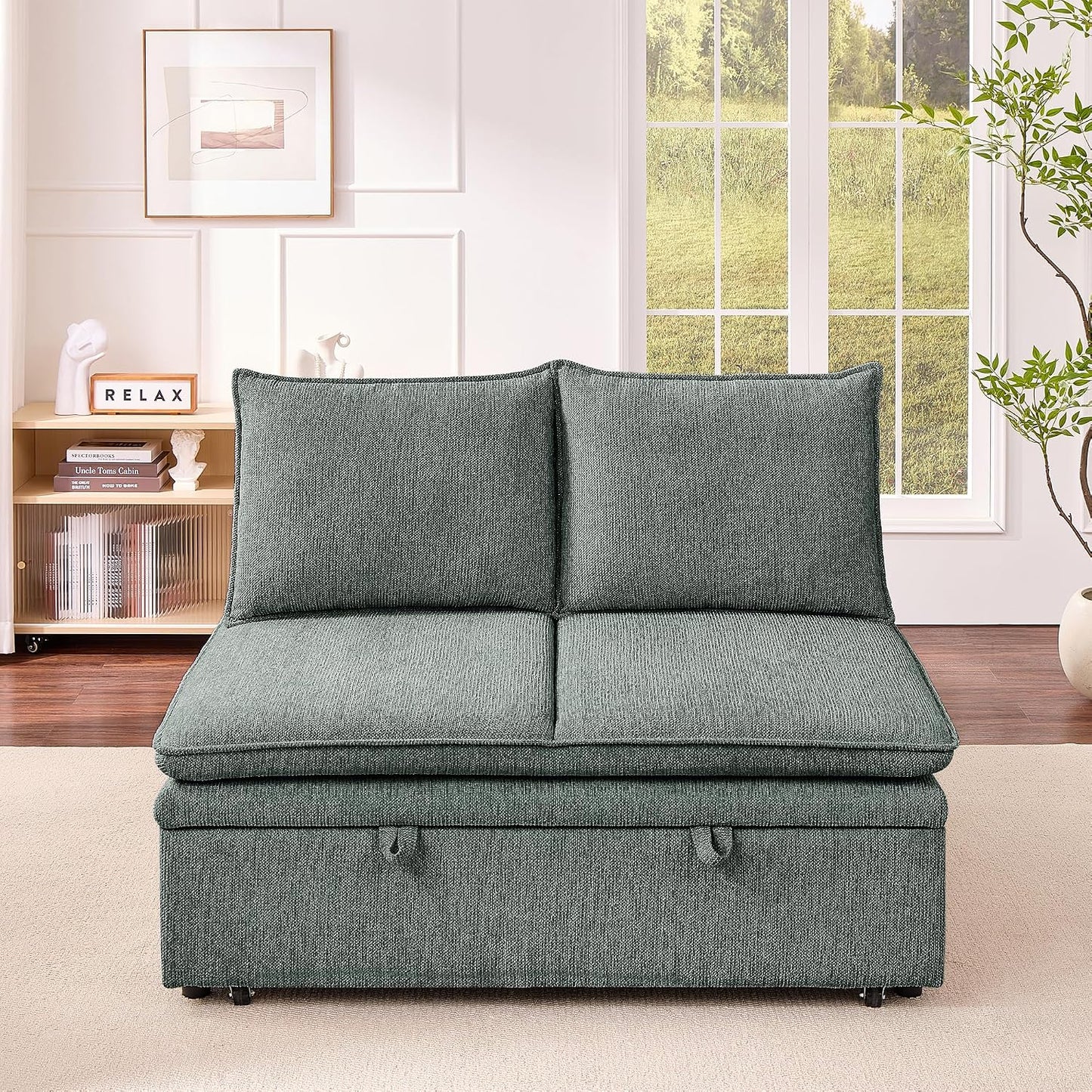 Schlafsofa klein, 3-in-1 Schlafcouch 2Sitzer mit Schlaffunktion ausziehbar | Convertible Ausziehbar Schlafsofa mit Bettfunktion, Sitztiefenverstellung, Leinenbezug und 131 x 175 cm Liegefläche