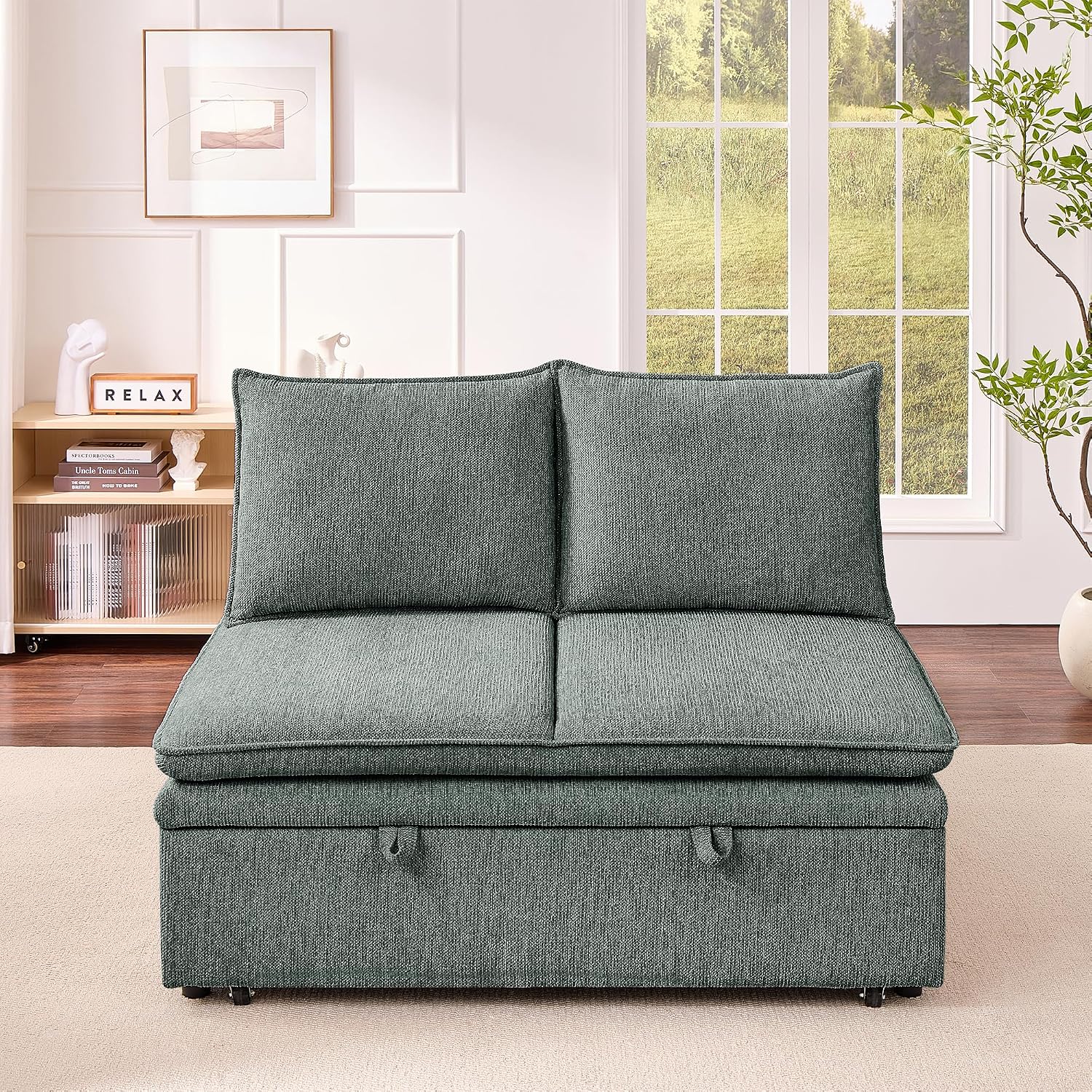 Schlafsofa klein, 3-in-1 Schlafcouch 2Sitzer mit Schlaffunktion ausziehbar | Convertible Ausziehbar Schlafsofa mit Bettfunktion, Sitztiefenverstellung, Leinenbezug und 131 x 175 cm Liegefläche