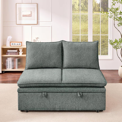 Schlafsofa klein, 3-in-1 Schlafcouch 2Sitzer mit Schlaffunktion ausziehbar | Convertible Ausziehbar Schlafsofa mit Bettfunktion, Sitztiefenverstellung, Leinenbezug und 131 x 175 cm Liegefläche