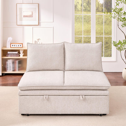 Schlafsofa klein, 3-in-1 Schlafcouch 2Sitzer mit Schlaffunktion ausziehbar | Convertible Ausziehbar Schlafsofa mit Bettfunktion, Sitztiefenverstellung, Leinenbezug und 131 x 175 cm Liegefläche