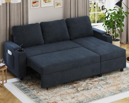 Devoko Ecksofa mit Schlaffunktion und Bettkasten L-Form Sofa 3-Sitzer Ausziehbares Schlafsofa Leinen Couch Kleines Schlafcouch für Wohnung und Wohnzimmer, Grau