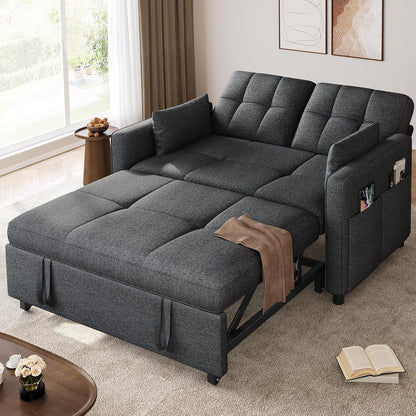 YITAHOME Schlafsofa 3-in-1, 2-Sitzer 5-Stufig 182x136cm Ausziehbar Grau | Sofa mit Schlaffunktion, Wohnzimmer, Stahlrahmen, Liegefläche, 10 cm Polster, 2 Kissen, Seitentaschen, 300 kg belastbar