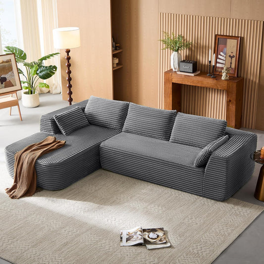 LINSY HOME Ecksofa mit Schlaffunktion - 270cm Corduroy Modulares Schlafsofa, L Form Couch, Sofa 3 Sitzer mit Ottomane, Sektionssofas für Wohnzimmer, Keine Montage erforderlich