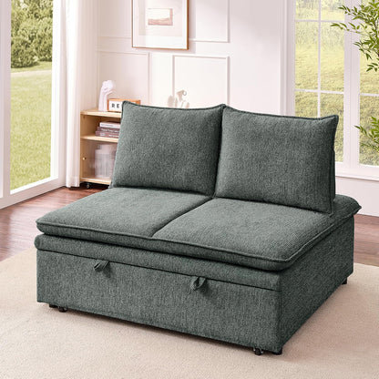 Schlafsofa klein, 3-in-1 Schlafcouch 2Sitzer mit Schlaffunktion ausziehbar | Convertible Ausziehbar Schlafsofa mit Bettfunktion, Sitztiefenverstellung, Leinenbezug und 131 x 175 cm Liegefläche
