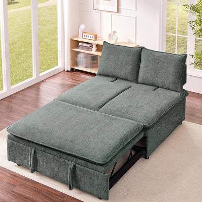 Schlafsofa klein, 3-in-1 Schlafcouch 2Sitzer mit Schlaffunktion ausziehbar | Convertible Ausziehbar Schlafsofa mit Bettfunktion, Sitztiefenverstellung, Leinenbezug und 131 x 175 cm Liegefläche