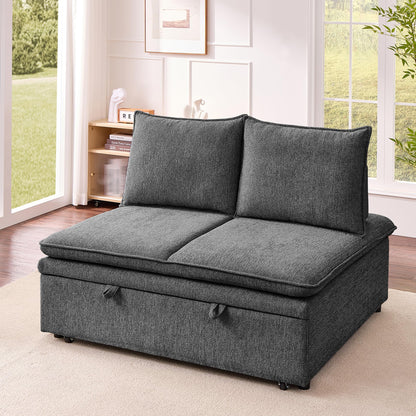 Schlafsofa klein, 3-in-1 Schlafcouch 2Sitzer mit Schlaffunktion ausziehbar | Convertible Ausziehbar Schlafsofa mit Bettfunktion, Sitztiefenverstellung, Leinenbezug und 131 x 175 cm Liegefläche