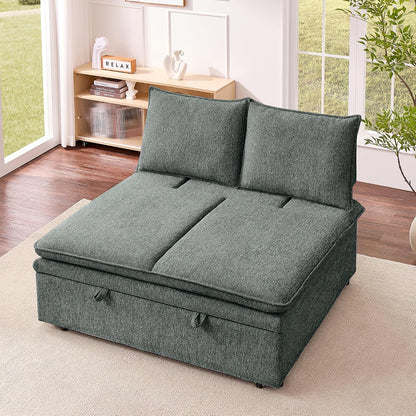 Schlafsofa klein, 3-in-1 Schlafcouch 2Sitzer mit Schlaffunktion ausziehbar | Convertible Ausziehbar Schlafsofa mit Bettfunktion, Sitztiefenverstellung, Leinenbezug und 131 x 175 cm Liegefläche